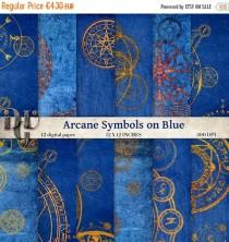 GREAT SALE BOHO Digital Paper Blue - Arcane Symbols on Blue Digital Paper Pack Bohemian Bohemian Backgrounds Instant Download Scrapbooking P wedding photo - GREAT SALE BOHO Digital Paper Blue - Arcane Symbols on Blue Digital Paper Pack Bohemian Bohemian Backgrounds Instant Download Scrapbooking P