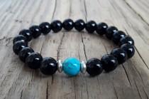 Black agate bracelet turquoise bracelet for men agate healing bracelet black stone bracelet motivation protection power bracelet gift idea wedding photo - Black agate bracelet turquoise bracelet for men agate healing bracelet black stone bracelet motivation protection power bracelet gift idea