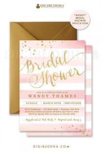Blush PINK & GOLD BRIDAL Shower Invitation Stripes Printable Invite Pink Watercolor Glitter Wedding Free Priority Shipping Or DiY- Wendy wedding photo - Blush PINK & GOLD BRIDAL Shower Invitation Stripes Printable Invite Pink Watercolor Glitter Wedding Free Priority Shipping Or DiY- Wendy