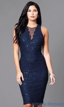 Short Blue Empire-Waist Glitter-Lace Party Dress wedding photo - Short Blue Empire-Waist Glitter-Lace Party Dress