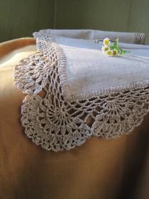 Linen table runner Lace table runner Housewares Tabletop decor Crochet tablecloth Grey table runner Long linen runner Rustic home decor wedding photo - Linen table runner Lace table runner Housewares Tabletop decor Crochet tablecloth Grey table runner Long linen runner Rustic home decor