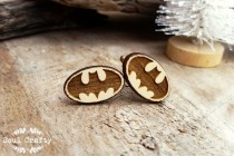 wedding photo -  Batman Wooden Cufflinks Superhero Dad Grooms Best man Groomsman Rustic Wedding Birthday Gift Cuff links