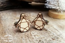 wedding photo -  Origami Penguin Wooden Cufflinks Geometric Penguin Dad Grooms Best man Groomsman Rustic Wedding Birthday Gift Cuff links