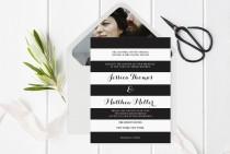 wedding photo -  Black & White Striped Wedding Invitation with Envelope Liner Templates
