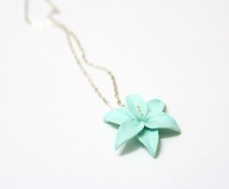 wedding photo -  Mint Lily flower necklace, delicate necklace for her gifts, Spring Jewelry, Wedding Jewelry Gift