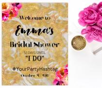 wedding photo -  Welcome Bridal Shower Sign Bridal Brunch Sign Welcome Printable Sign Says I Do Sign Shower Hot pink gold Hashtag Bridal Shower marble idbs1 - $15.00 USD