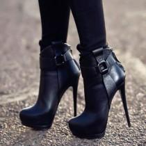 Black Patchwork Buckle Extreme High Heel Ankle Boots wedding photo - Black Patchwork Buckle Extreme High Heel Ankle Boots