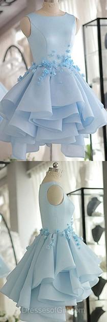 Blue Homecoming Dresses, Scoop Neck Satin Tulle Short Prom Dresses, Beautiful Flower(s) Original A-line Cocktail Dress, #020103777 wedding photo - Blue Homecoming Dresses, Scoop Neck Satin Tulle Short Prom Dresses, Beautiful Flower(s) Original A-line Cocktail Dress, #020103777