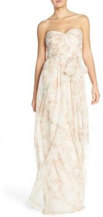 Women's 'Nyla' Floral Print Convertible Strapless Chiffon Gown wedding photo - Women's 'Nyla' Floral Print Convertible Strapless Chiffon Gown