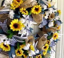 Weekend FLASH SALE Sunflower Wreath, Summer, Front Door Decor, Burlap, Sunflower Wedding, Farmhouse Decor, Country Home, Indoor Outdoor Wall wedding photo - Weekend FLASH SALE Sunflower Wreath, Summer, Front Door Decor, Burlap, Sunflower Wedding, Farmhouse Decor, Country Home, Indoor Outdoor Wall