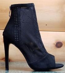 Cape Robbin Elenora 25 Black Ankle Boot 5" Heel Weave Fabric Peep Toe 5.5 - 10 wedding photo - Cape Robbin Elenora 25 Black Ankle Boot 5" Heel Weave Fabric Peep Toe 5.5 - 10
