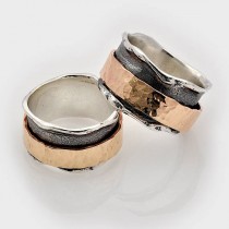 wedding photo -  Fiddle ring, Stress ring, Fidget jewelry, Multi metal ring, Spin ring, Gold spinner ring, Rolling ring, Silver spinner ring, Wide Spin Ring