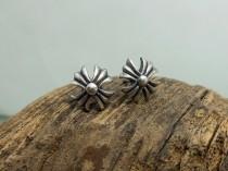 Cool Men Art Handcraft Sterling Silver Flower Earrings With Oxidized Finish,Men Earring,Art Flower Stud,Personalized Gifts,Gifts For Him wedding photo - Cool Men Art Handcraft Sterling Silver Flower Earrings With Oxidized Finish,Men Earring,Art Flower Stud,Personalized Gifts,Gifts For Him