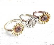 Sunflower Ring, Flower Ring, Mixed Metal, Boho Ring, Sterling Silver, Copper Ring with Brass wedding photo - Sunflower Ring, Flower Ring, Mixed Metal, Boho Ring, Sterling Silver, Copper Ring with Brass