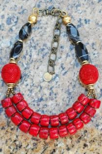 Designer Coral Donut And Leather Tassel Necklace wedding photo - Designer Coral Donut And Leather Tassel Necklace