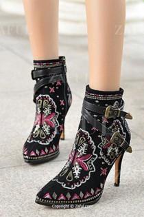 Embroidery Buckles Pointed Toe High Heel Boots wedding photo - Embroidery Buckles Pointed Toe High Heel Boots