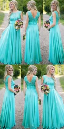 Modest Scoop A Line Long Blue Bridesmaid Dress Modest Scoop A Line Long Blue Bridesmaid Dress