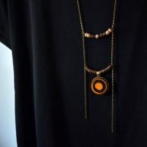 Pendant necklace with metal chain and felt spirals orange brown wedding photo - Pendant necklace with metal chain and felt spirals orange brown