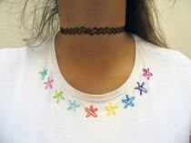 Hand Embroidered flower t-shirt t shirt embroidery plants hippie handmade wedding photo - Hand Embroidered flower t-shirt t shirt embroidery plants hippie handmade
