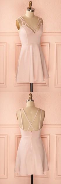 A-Line Straps Criss-Cross Straps Short Pink Satin Homecoming Dress wedding photo - A-Line Straps Criss-Cross Straps Short Pink Satin Homecoming Dress