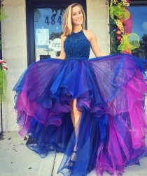 Beaded High Low Prom Dress,Halter Prom Dress,Custom Made Evening Dress,Double Colors Homecoming Dress wedding photo - Beaded High Low Prom Dress,Halter Prom Dress,Custom Made Evening Dress,Double Colors Homecoming Dress