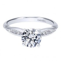 14K White Gold .85cttw Bead Set Pinched Round Diamond Engagement Ring wedding photo - 14K White Gold .85cttw Bead Set Pinched Round Diamond Engagement Ring