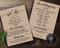 Wedding Program PDF card template, instant download editable printable, Ceremony order card in rustic calligraphy theme (TED410_2) wedding photo - Wedding Program PDF card template, instant download editable printable, Ceremony order card in rustic calligraphy theme (TED410_2)