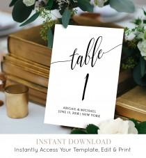 Wedding Table Number Card Template, Calligraphy, Editable, Printable, Instant Download, DIY Table Seating Card, 4x4 and 5x7, #020-112TC wedding photo - Wedding Table Number Card Template, Calligraphy, Editable, Printable, Instant Download, DIY Table Seating Card, 4x4 and 5x7, #020-112TC