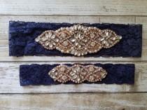 Sale -Wedding Garter and Toss Garter-Crystal Rhinestone with Rose Gold Details - Navy Blue Lace - Style G20903RGNV wedding photo - Sale -Wedding Garter and Toss Garter-Crystal Rhinestone with Rose Gold Details - Navy Blue Lace - Style G20903RGNV