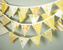 Sunshine Yellow Bunting / Wedding Decoration / Fabric Flag Garland / Wedding Bunting / Rustic Barn Vintage Wedding Decor / Three 10' Lengths wedding photo - Sunshine Yellow Bunting / Wedding Decoration / Fabric Flag Garland / Wedding Bunting / Rustic Barn Vintage Wedding Decor / Three 10' Lengths
