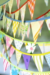 Colorful Bunting Banner - Vintage Fabric Flag Garland - Baby Shower Decoration - Nursery Decor - Party Bunting - Three 10' Buntings wedding photo - Colorful Bunting Banner - Vintage Fabric Flag Garland - Baby Shower Decoration - Nursery Decor - Party Bunting - Three 10' Buntings