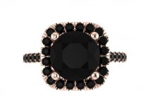 Halo Black Diamond Engagement Ring Wedding Ring 14K Rose Gold With 8mm Round Genuine Black Diamond Center Unique Engagement Ring - V1090 wedding photo - Halo Black Diamond Engagement Ring Wedding Ring 14K Rose Gold With 8mm Round Genuine Black Diamond Center Unique Engagement Ring - V1090