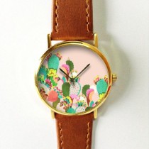 Succulent Cactus Plant Collection Watch 5, Vintage Style Leather Watch, Women Watches, Boyfriend Watch, Men's Watch, Pink Green wedding photo - Succulent Cactus Plant Collection Watch 5, Vintage Style Leather Watch, Women Watches, Boyfriend Watch, Men's Watch, Pink Green