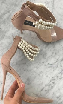 Peace Love Nude Pearl Strap Heels wedding photo - Peace Love Nude Pearl Strap Heels