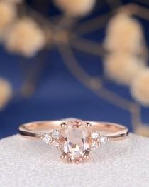 Morganite Engagement Ring Rose Gold Diamond Cluster Ring Oval Cut Bridal Wedding Ring Promise Women Thin Multistone Anniversary Gift for Her wedding photo - Morganite Engagement Ring Rose Gold Diamond Cluster Ring Oval Cut Bridal Wedding Ring Promise Women Thin Multistone Anniversary Gift for Her
