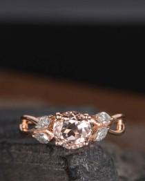 Rose Gold Morganite Engagement Ring Marquise Moissanite Infinity Split Shank Unique Leaf Antique Women Curved Promise Anniversary Gift Ring wedding photo - Rose Gold Morganite Engagement Ring Marquise Moissanite Infinity Split Shank Unique Leaf Antique Women Curved Promise Anniversary Gift Ring