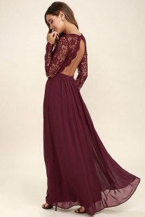 Awaken My Love Burgundy Long Sleeve Lace Maxi Dress wedding photo - Awaken My Love Burgundy Long Sleeve Lace Maxi Dress