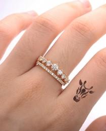 Unique Cluster Engagement ring Forever One Moissanite Crown Double wedding band women Bridal Jewelry Stacking Promise Tiara Anniversary gift wedding photo - Unique Cluster Engagement ring Forever One Moissanite Crown Double wedding band women Bridal Jewelry Stacking Promise Tiara Anniversary gift