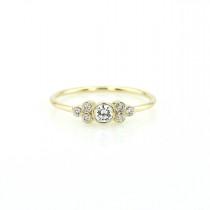 14K Gold Engagement Ring / 14K Gold Round Cut Bezel Set Diamond Engagement Ring/ Handmade Thin Gold Band Three Diamond Ring/ wedding photo - 14K Gold Engagement Ring / 14K Gold Round Cut Bezel Set Diamond Engagement Ring/ Handmade Thin Gold Band Three Diamond Ring/
