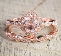 Limited Time Sale 2 carat Round Cut Morganite and Diamond Halo Bridal Wedding Ring Set in Rose Gold: Bestselling Design Under Dollar 600 wedding photo - Limited Time Sale 2 carat Round Cut Morganite and Diamond Halo Bridal Wedding Ring Set in Rose Gold: Bestselling Design Under Dollar 600