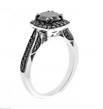 Fancy Black Diamond Engagement Ring 14K White Gold 1.50 Carat Certified Pave Set HandMade wedding photo - Fancy Black Diamond Engagement Ring 14K White Gold 1.50 Carat Certified Pave Set HandMade