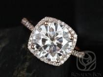 Rosados Box Barra 10mm 14kt Rose Gold Round F1- Moissanite and Diamond Cushion Halo Engagement Ring wedding photo - Rosados Box Barra 10mm 14kt Rose Gold Round F1- Moissanite and Diamond Cushion Halo Engagement Ring