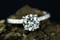Certified Cady 7mm/1.25 Carats Round Forever One G-H Color Moissanite 14K White Gold Diamond Engagement Ring (Bridal Wedding Set Available) wedding photo - Certified Cady 7mm/1.25 Carats Round Forever One G-H Color Moissanite 14K White Gold Diamond Engagement Ring (Bridal Wedding Set Available)
