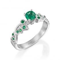 Emerald Engagement Ring, White Gold Ring, Green Emerald Ring, Gem Ring, Wedding Ring, Leaves Ring, Emerald Ring Gold, Promise Ring, Gift wedding photo - Emerald Engagement Ring, White Gold Ring, Green Emerald Ring, Gem Ring, Wedding Ring, Leaves Ring, Emerald Ring Gold, Promise Ring, Gift