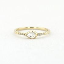 Rose cut Diamond Ring / 14k Gold Pear Shape Rose cut Diamond Engagement Ring / Minimal and Delicate Engagement Ring wedding photo - Rose cut Diamond Ring / 14k Gold Pear Shape Rose cut Diamond Engagement Ring / Minimal and Delicate Engagement Ring