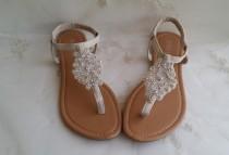 Ivory Wedding Sandals with Crystals Destination Wedding Sandals Beach Wedding Sandals Beach Wedding Shoes Vegan Sandals wedding photo - Ivory Wedding Sandals with Crystals Destination Wedding Sandals Beach Wedding Sandals Beach Wedding Shoes Vegan Sandals