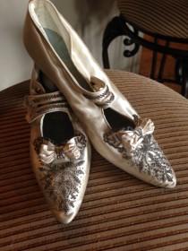 Splendid Edwardian Satin Beaded Wedding Shoes--Original Box, Provenance wedding photo - Splendid Edwardian Satin Beaded Wedding Shoes--Original Box, Provenance