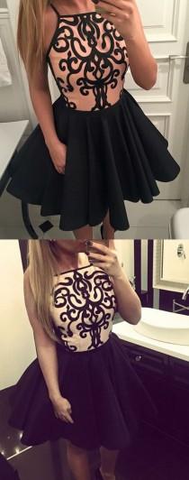 A-Line Bateau Appliques Short Black Homecoming Dress wedding photo - A-Line Bateau Appliques Short Black Homecoming Dress