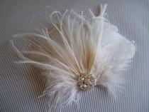 Wedding Bridal Ivory Feather Rhinestone Jewel Head Piece Hair Clip Fascinator Accessory wedding photo - Wedding Bridal Ivory Feather Rhinestone Jewel Head Piece Hair Clip Fascinator Accessory