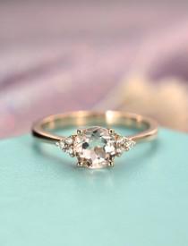 Morganite engagement ring rose gold Unique cluster engagement ring Seven Stone Mini Alternative Birthstone Bridal Anniversary gift for women wedding photo - Morganite engagement ring rose gold Unique cluster engagement ring Seven Stone Mini Alternative Birthstone Bridal Anniversary gift for women